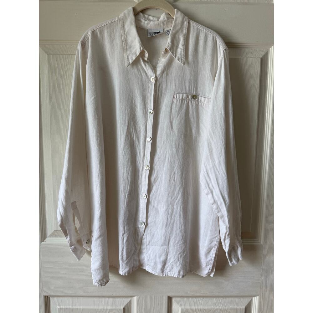 Vintage Chico’s 100% Linen Button Down Shirt Size 2‎ / Large Lightweight Top